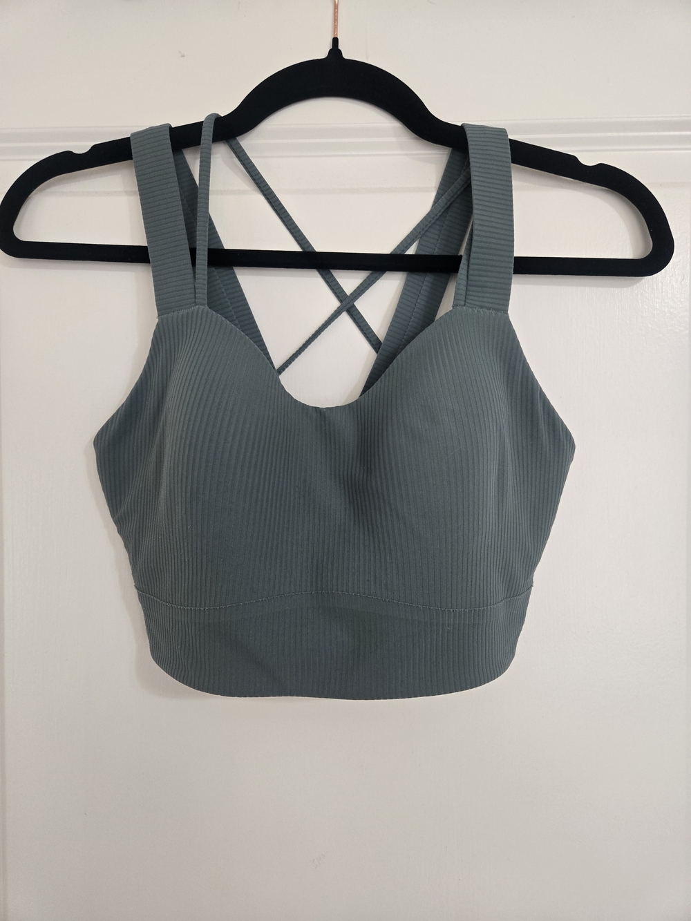 lululemon athletica Ribbed Crisscross Sports Bra — Slate Green